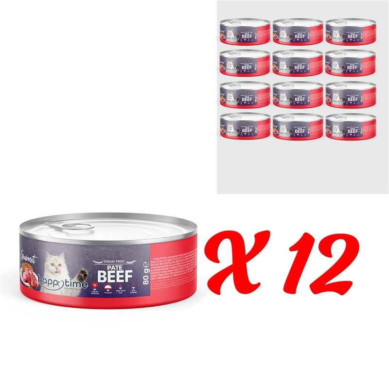 HAPPY TIME SIĞIR ETLİ EZME YETİŞKİN KEDİ KON 12x80GR