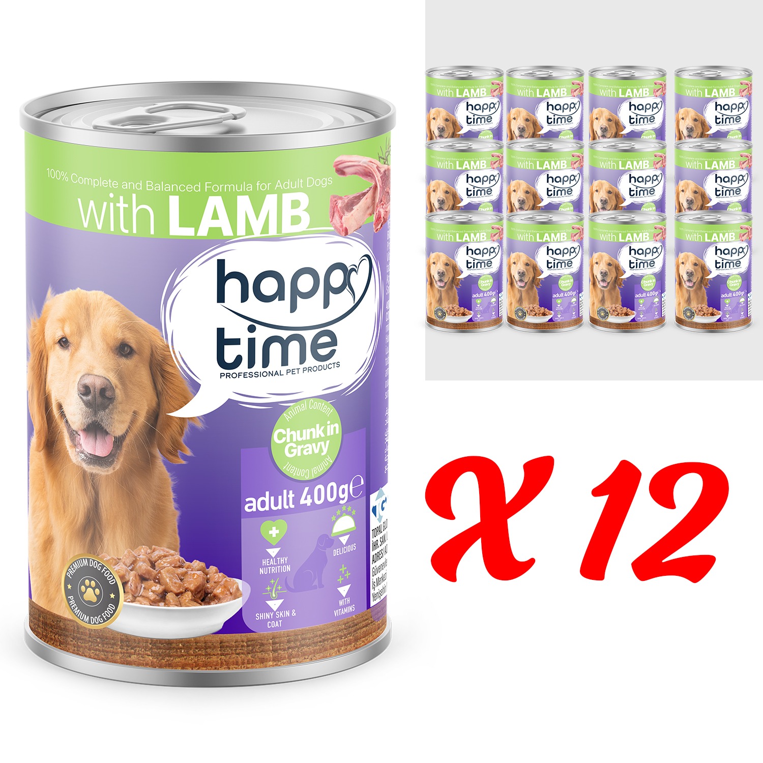 HAPPY TIME BONITO KUZU P.ET SOS YETİŞKİN KÖPEK KON 12x400GR