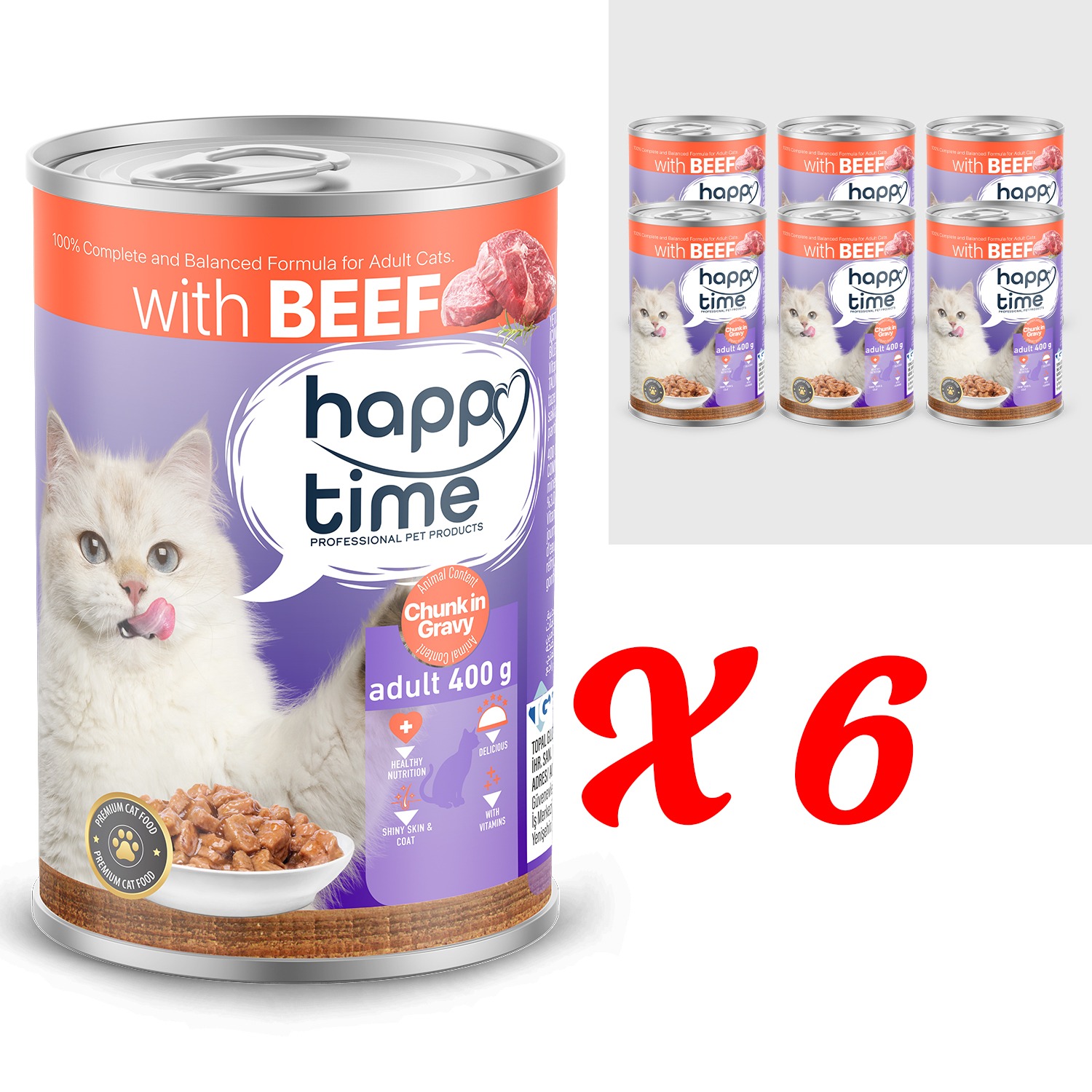 HAPPY TIME BONITO SIĞIR P.ET SOS YETİŞKİN KEDİ KON 6x400GR