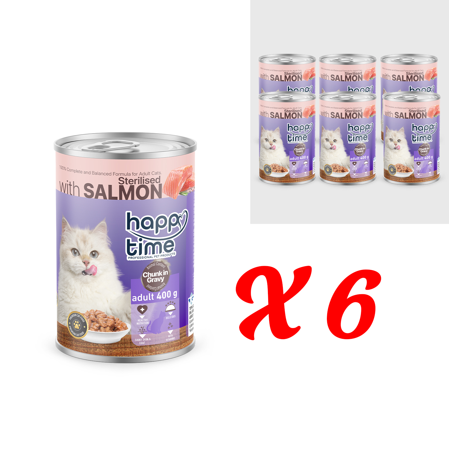 HAPPY TIME BONITO SOMON P.ET SOS KISIR KEDİ KON 6x400GR