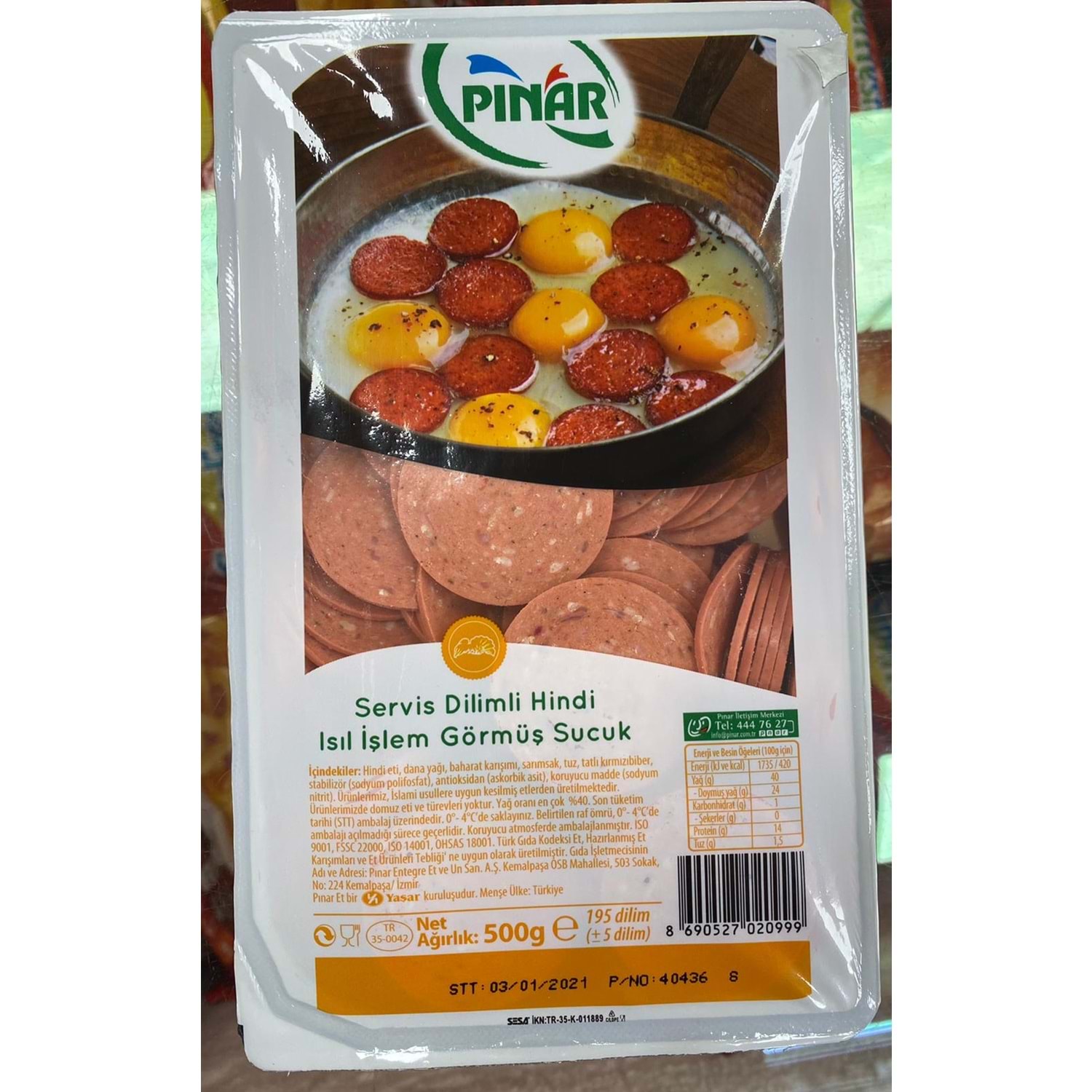 PINAR SERVIS DILIMLI HINDI SUCUK 500GR