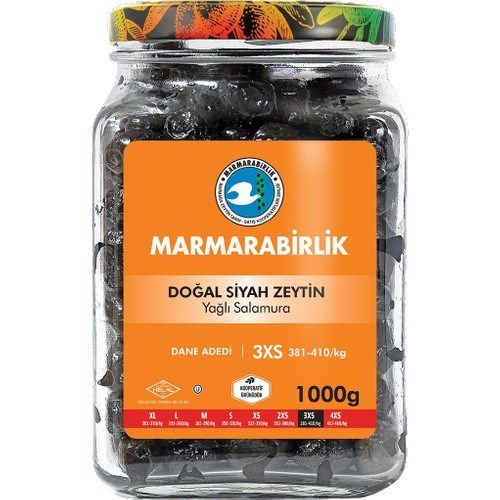 Marmarabirlik Lüks Siyah Zeytin Cam Kavanoz 3XS (381-410) 1 Kg