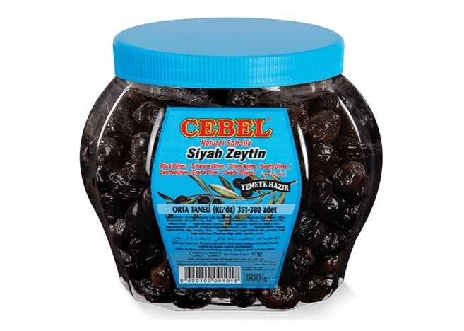 Cebel Siyah Zeytin Pet Kavanoz 500 Gr (351-380)