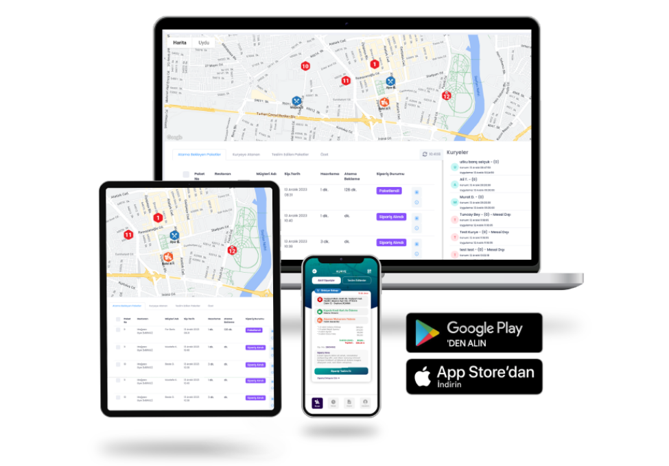 ByerSoft kurye takip sistemi ekranı – moto kurye anlık konum ve teslimat yönetimi yazılımı